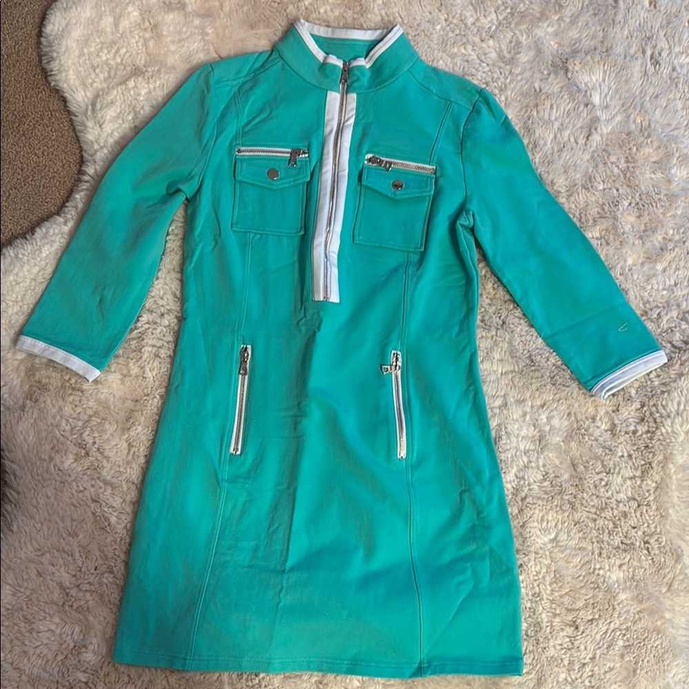 Teal Zip-Up Dress with Pockets